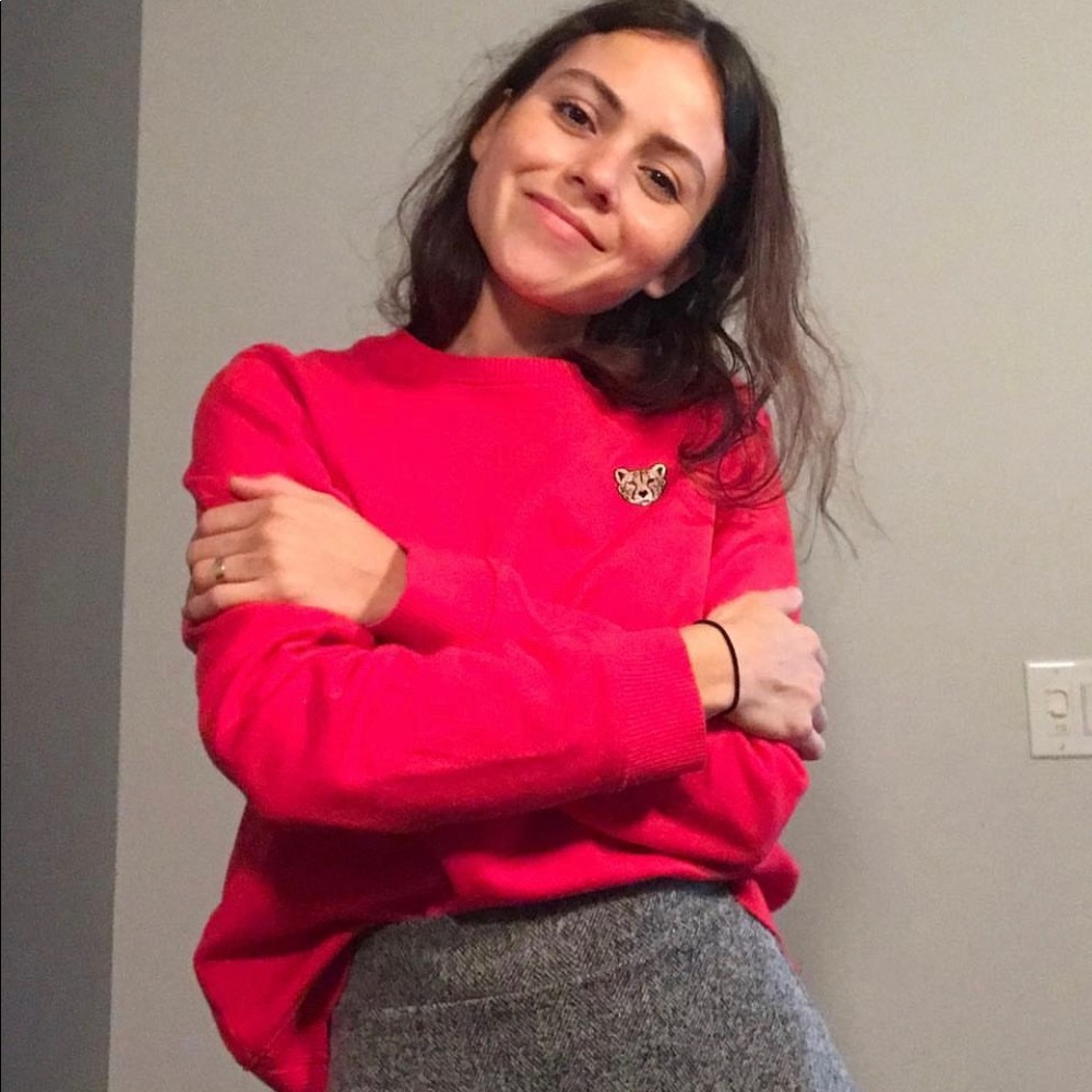 Cool red crew neck sweater. Thin but warm. Size small from F21.